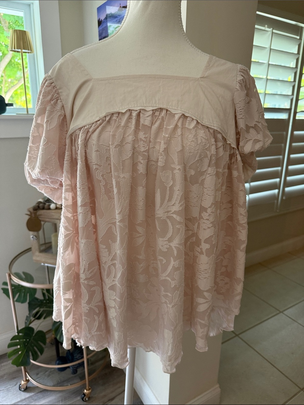Free People Women's Lace Overlay Flutter Sleeve Top -NWT